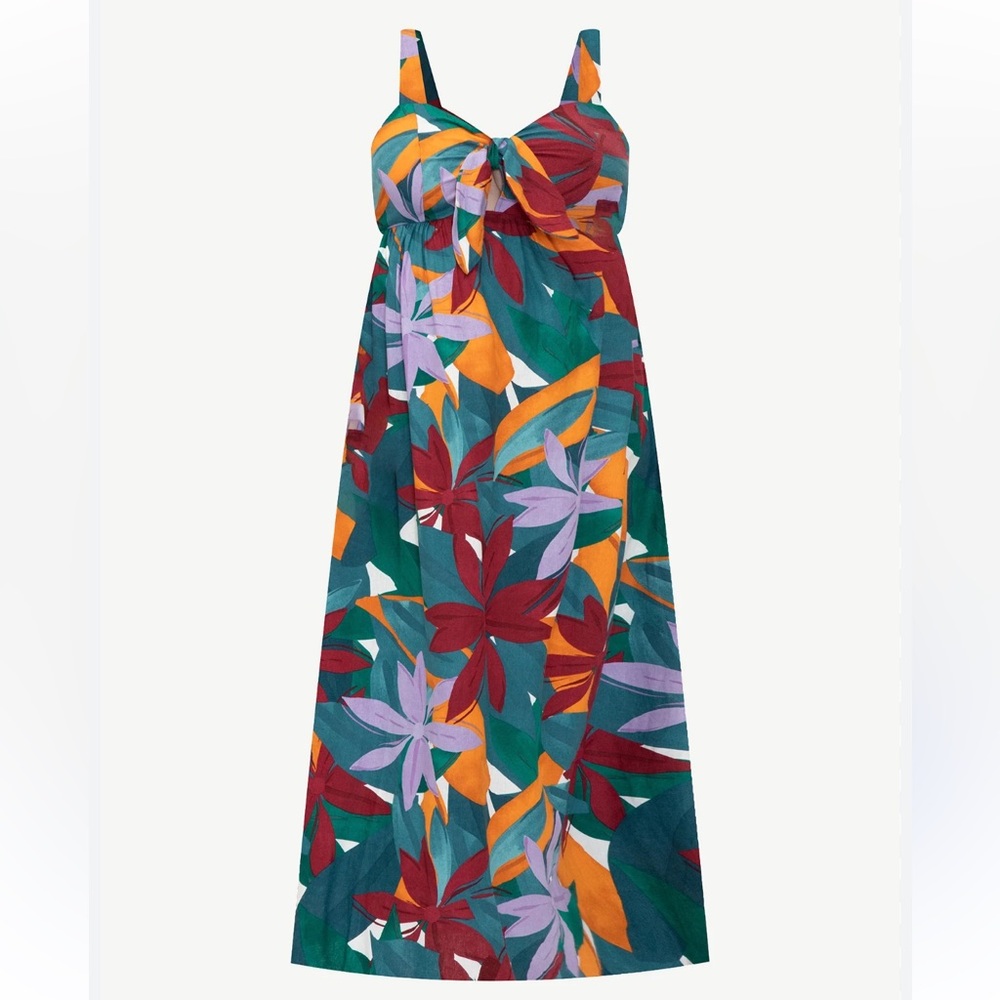 Eloquii Teal Floral Maxi Dress with Red, Purple & Orange Accents